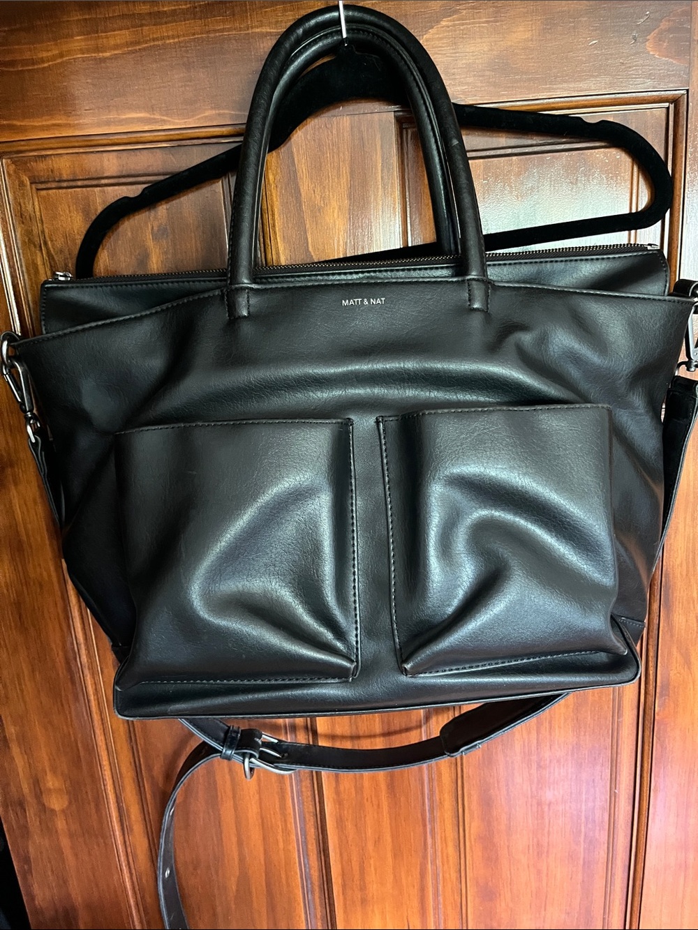 Matt & Nat Black Vegan Leather Tote with Front Pocket Detail